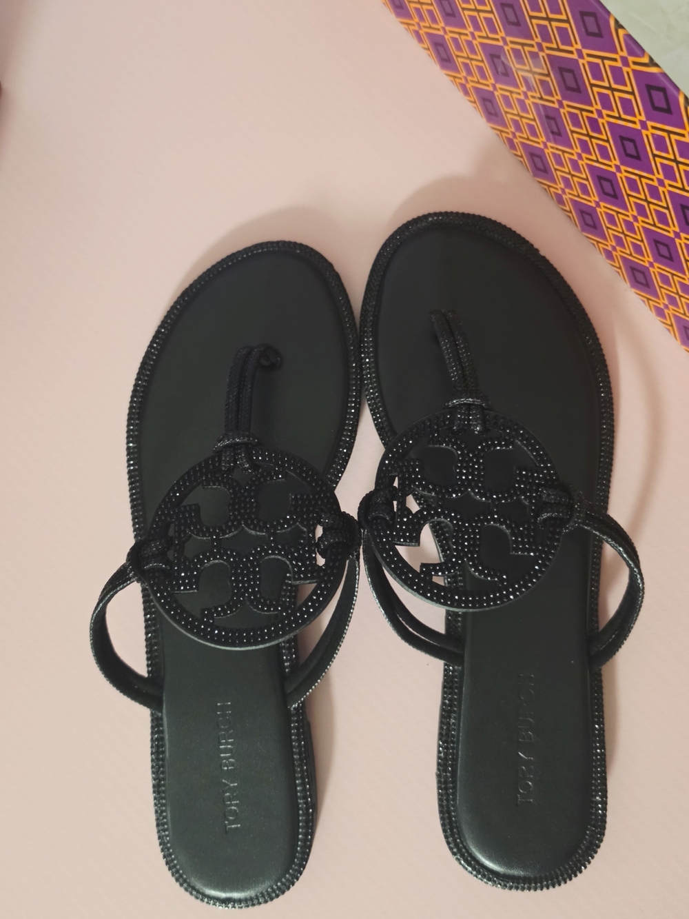 Tory Burch Black Miller Logo Thong Sandals